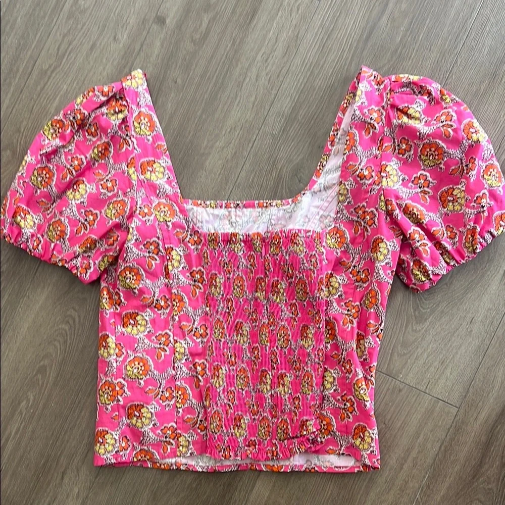 J. Crew Puff-sleeve squareneck top in Ratti® pink blooms print - Size 4
